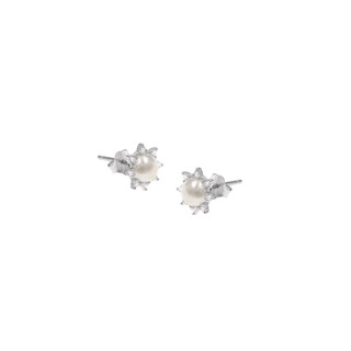 Women's Earrings Rosette Silver 925 Pearl-Zircon 103100418