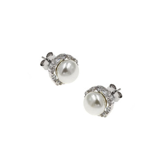 Women's Earrings Rosette Silver 925 Pearl-Zircon 103100909
