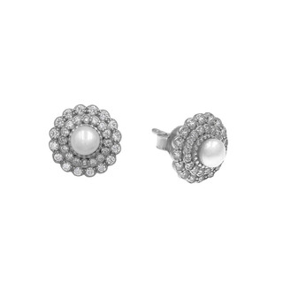 Women's Earrings Rosette Silver 925 Pearl-Zircon 103101107.716