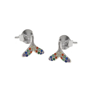 Children's Mermaid Stud Earrings Silver 925 - Colored Zirconia Rhodium Plated 103101140.716