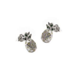 Children's Pineapple Stud Earrings Silver 925 - Colored Zirconia Rhodium Plated 103101205