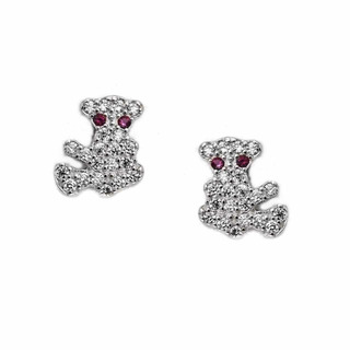 Children's Earrings Studs Bears Silver 925-Rhodium Plating With White Zircons 103101272.700