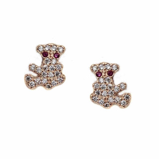 Children's Earrings Studs Bears Silver 925-Pink Gold Plated With White Zircon 103101272.800
