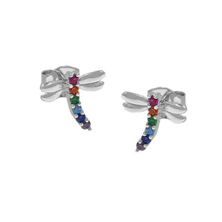 Children's Stud Earrings Dragonfly Silver 925 - Colored Zirconia Rhodium Plated 103102154