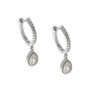 Women's Hoop Earrings With Drop Silver 925-White Zircon Platinum Plated 103102285