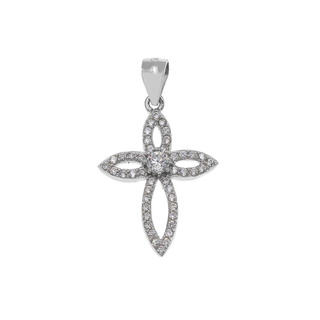 Women's Cross Pendant Silver 925-Rhodium Plating IP With White Zircons 105100515