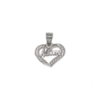 Women's Heart Pendant ''Mom'' Silver 925-Rhodium Plated With White Zircons 105100832