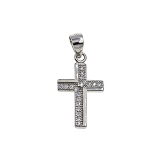 Women's Cross Pendant Silver 925-Rhodium Plating IP With White Zircons 105101850
