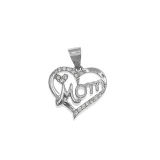 Women's Heart Pendant ''Mom'' Silver 925-Rhodium Plated With White Zircons 105102356.700