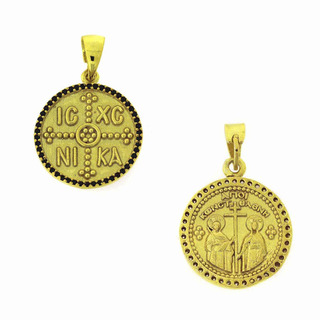 Γυναικείο Μενταγιόν Κωνσταντινάτο 16mm Δύο Όψεων Ασήμι 925-Επιχρυσωμένο Μαύρα  Ζιργκόν 105102964.101