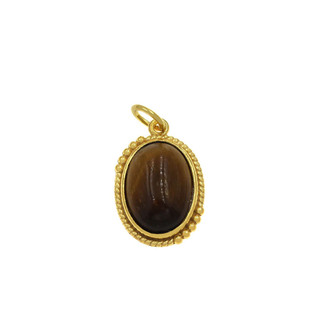 Women's Rosette Pendant 925 Silver Gold Plated With Semi-Precious Tiger's Eye Stone