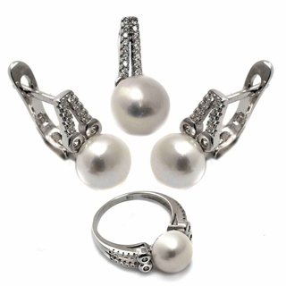 Women's Set Silver 925-Platinum Pearl-Zircon 113100016