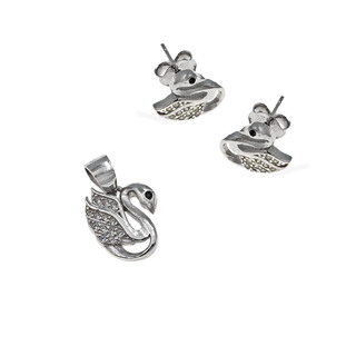 Women's Set Pendant-Earrings Swan Zircon Silver 925-Platinum Plating 113100080