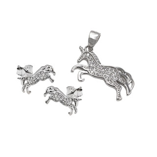 Women's Set Pendant-Earrings Unicorn Zircon Silver 925-Platinum Plating 113100116