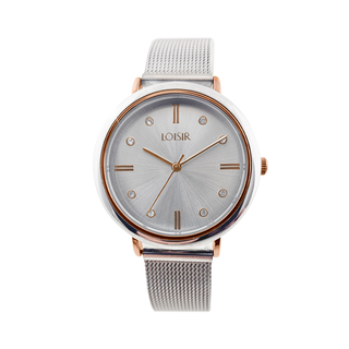 Women's Watch 11L03-00535 Loisir With Steel Mesh Band Two-Tone Case With Rose Gold Plating IP And Silver Dial With White Crystals