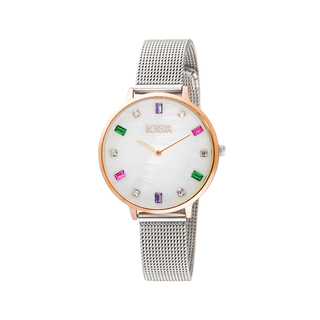 Women's Sparkle Watch 11L05-00620 Loisir With Two-tone Steel Mesh Band And White Mop Dial With Colorful Crystals