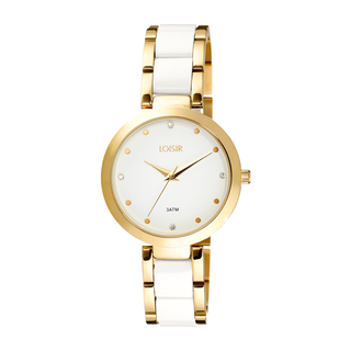 Women's Watch Holiday 11L75-00322 LOISIR With Metallic Gold Plated White Resin Bracelet And White Dial