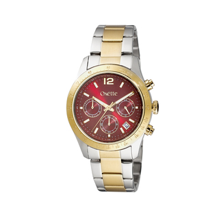 Unisex Maverick Watch With Two-Tone Steel Bracelet And Brown-Burgundy Dial 11X03-00757-Oxette