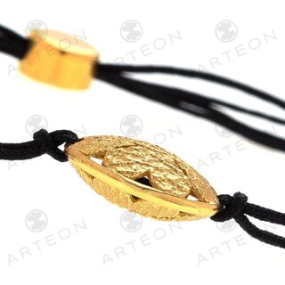 Women's Bracelet With Four Leaf Clover Lucky Charm Brass-Gold Plated IP With Rope 12679 Arteon