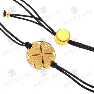 Women's Bracelet With Four Leaf Clover Lucky Charm Brass-Gold Plated IP With Rope 12679 Arteon