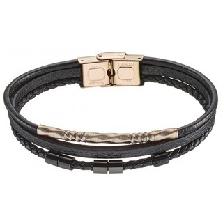 Men's bracelet black leather steel pink gold N-00451R