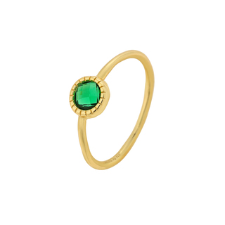 Women's Ring Single Stone-Green Zircon Silver 925 Gold Plated 1A-RG191-3E Prince