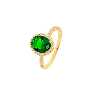 Women's Rosette Ring 1B-RG109-3E Prince Silver 925 Gold Plated Green and White Zircons