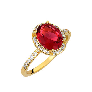 Women's Rosette Ring 1B-RG109-3R Prince Silver 925 Gold Plated Red and White Zircons