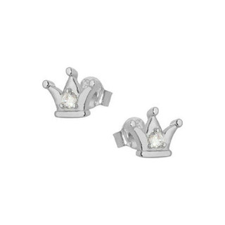 Women's Stud Earrings Crown Silver 925-Zircon Rhodium Plated 1TA-SC069-1 Prince