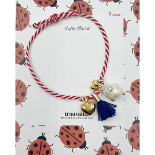 Women's Handmade Bracelet For March Heart And Pearl With Zircon Brass Gold Plating IP KV01339