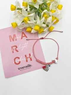 Γυναικείο  Βραχιόλι Μαρτάκι Καρδιά και Φούντα Ορείχαλκος-Επαργύρωση  KV01547