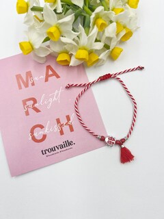 Γυναικείο Χειροποίητο Μαρτάκι Βραχιόλι Πασχαλίτσα-Κόκκινο Σμάλτο Από Ορείχαλκο Και Φούντα KV01548