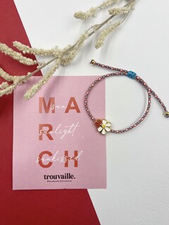 Γυναικείο Χειροποίητο Μαρτάκι Βραχιόλι Μαργαρίτα-Πασχαλίτσα Ορείχαλκος-Χρυσό IP KV01549