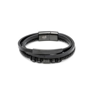 Ανδρικό Βραχιόλι Visetti 21A-BR020B Steel 316L-Μαύρο IP-Δέρμα