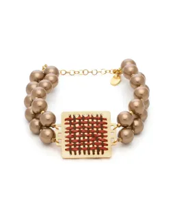 Women's Handmade Impressive Rosette Bracelet Kedima Brass-Thread-Stones Pearls TESSERA STONE BROWN 5212018789289 LifeLikes