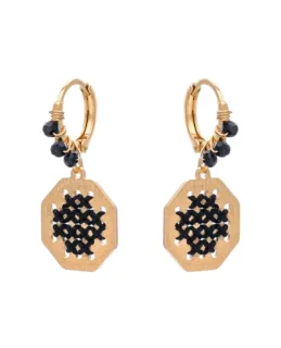 Women's Handmade Earrings Motivo Gold Black Brass 2652 LifeLikes