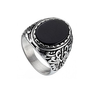 Men's ring black onyx steel N-03958