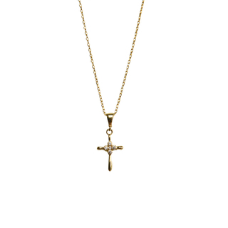Women's Cross Necklace Gold 9K 3G5N141-3 Prince With White CZ Zircons