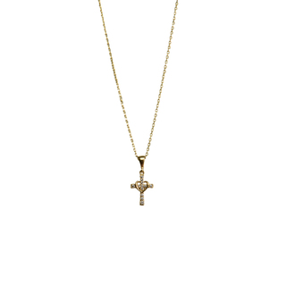 Women's Cross Necklace Gold 9K 2G8N026-3 Prince With White CZ Zircons