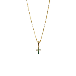 Women's Cross Necklace Gold 9K 2G8N068-3E Prince With Green CZ Zircons