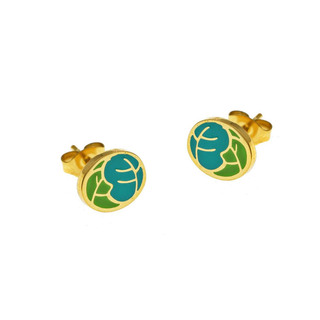 Children's Stud Earrings Green Salad Enamel-Steel 316L-Gold IP 303100192.010