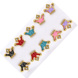 Children's  Stud Earrings Crowns Enamel-Steel 316L Gold IP 303100240.100