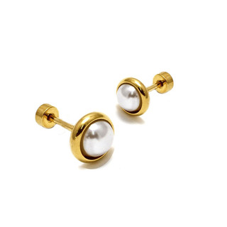 Women's Studded Pearl Earrings 6mm With Clasp Screw Steel 316L-Gold IP 303100648.106