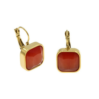 Women's Earrings Steel 316L-Gold IP 303101501 Coral Red Opaque Crystal