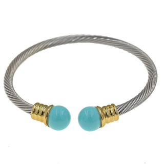 Women's Bangle Bracelet Twotone Twisted 4mm With Turquoise 10mm Steel 316L-Gold IP 306100635.702