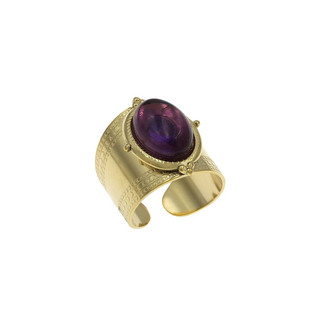 Women's Ring Steel 316L-Gold IP 307100302 With Oval Semi-Precious Stone