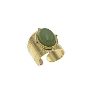Women's Ring Steel 316L-Gold IP 307100302 With Oval Semi-Precious Stone