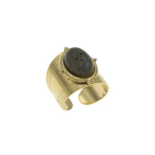 Γυναικείο Δαχτυλίδι Ατσάλι 316L-Επιχρύσωση IP 307100302 Με οβαλ Ημιπολύτιμη Πέτρα