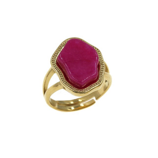 Women's Ring 307100956 Steel 316L-Gold Plated With Irregular Semi-Precious Stone  