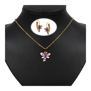 Set Necklace-Earrings Butterfly-Enamel 313100290 Steel 316L IP Gold Plating